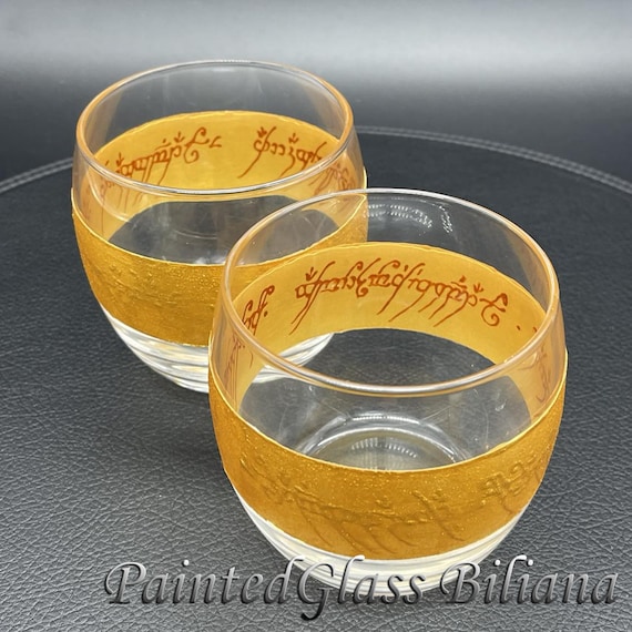 Lord of the rings LoTR Set of 2 hand painted whiskey glasses
