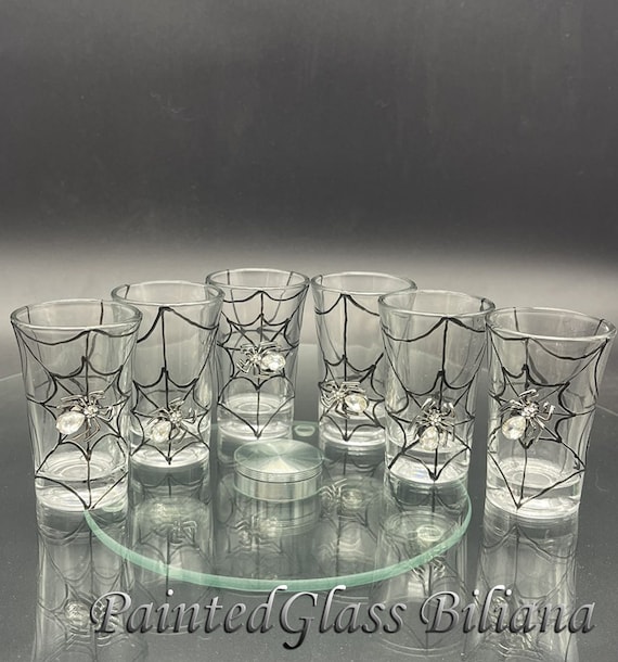 Black Spider Halloween shot glasses, set of 6