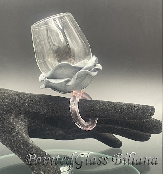 RING SMALL wine glass Silver rose engagement glass, bridesmaid gift, birthday gift, christmas gift