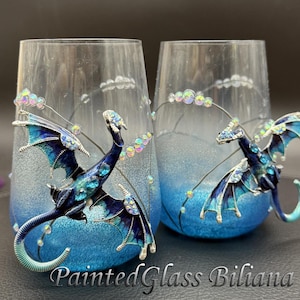 Calici da vino senza stelo drago blu, set da 2