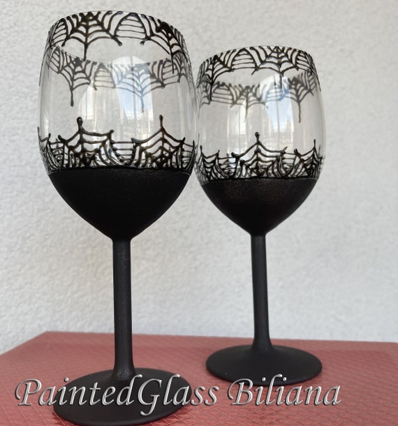 Halloween Spider web wine glasses, Halloween wedding theme