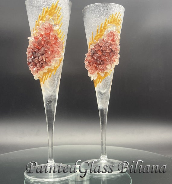 Free shipping burgundy red geode wedding flutes