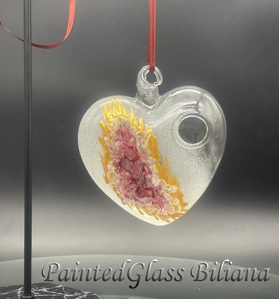 Hand painted hanging heart  vase Burgundy red geode