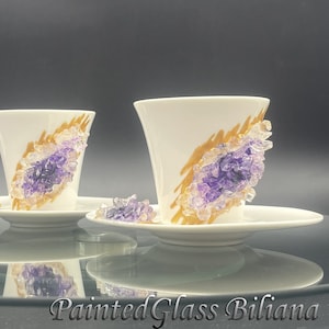 Free shipping purple amethyst color geode coffee cup and plate 2pcs