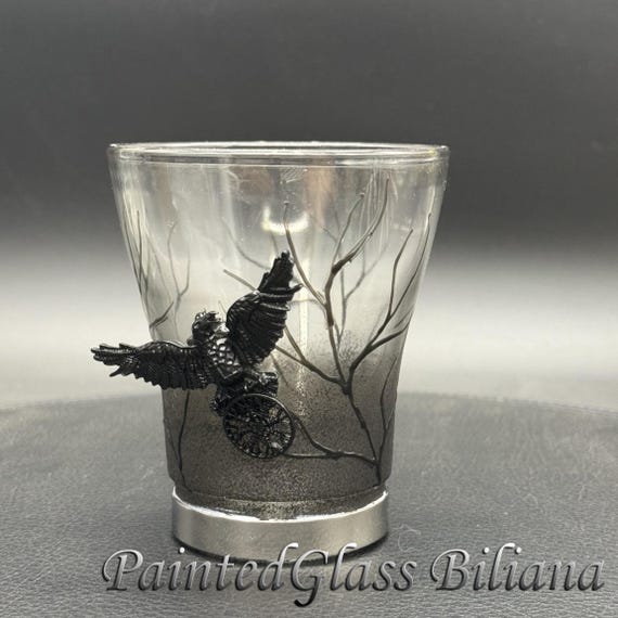 Black raven crow coffee glass mug