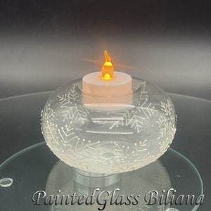 Hand painted White Snowflakes Candle holder