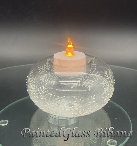 Hand painted White Snowflakes Candle holder