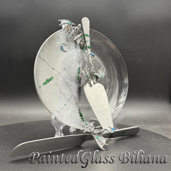 Silver dragon cake serving set