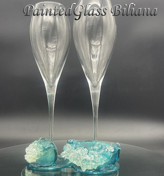 Ocean waves wedding flutes & Cake serving set