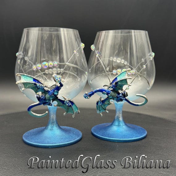 Blue dragon brandy glasses, Set of 2