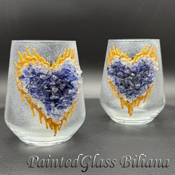 Blue heart geode wine glasses