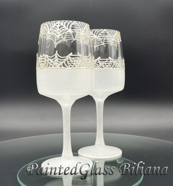 Halloween Spider web wine glasses, Halloween wedding theme