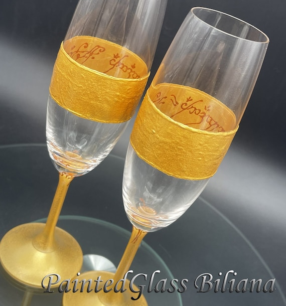 Lord of the rings LOTR Set of 2 hand painted wedding champagne flutes