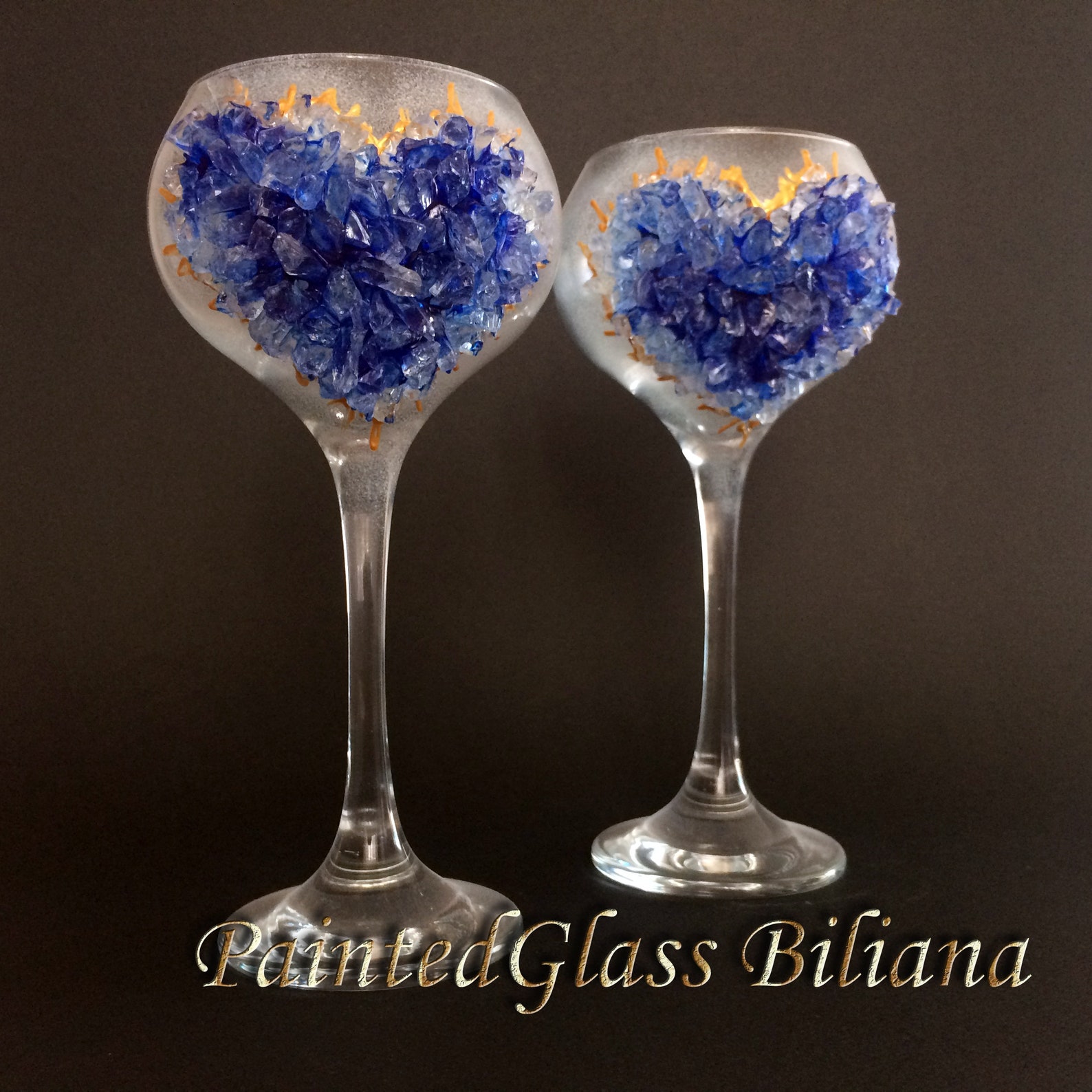 Blue Heart Geode Wine Glasses Etsy