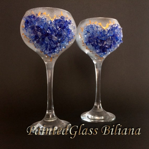 Blue heart geode wine glasses