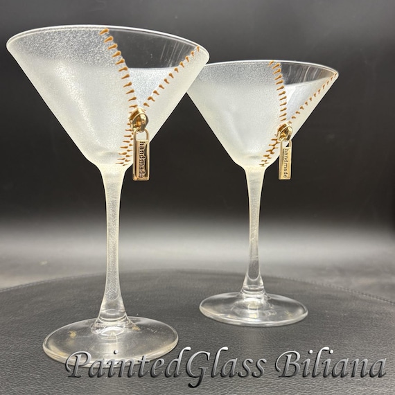 Set of 2 Hand Painted Zipper martini glasses