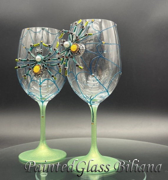 Gold black spider wine glasses