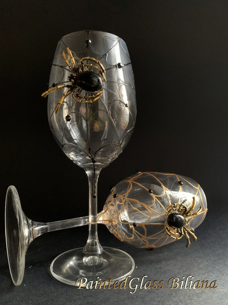 Gold black spider wine glasses