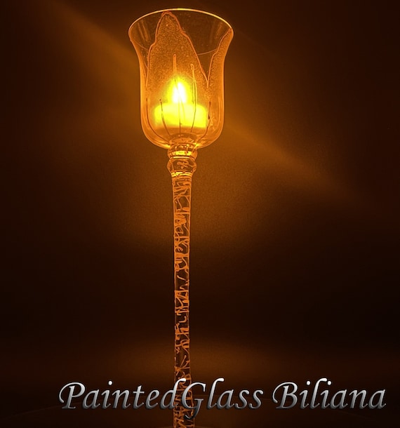 Hand painted Candle holder Golden tulip