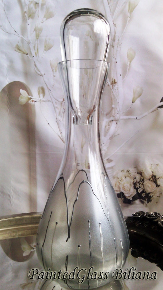 Hand painted bottle Silver tulip