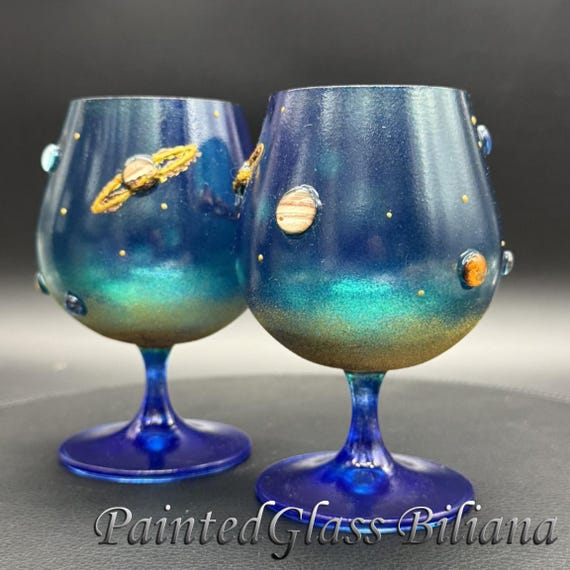 Hand Painted Solar system planets brandy glasses
