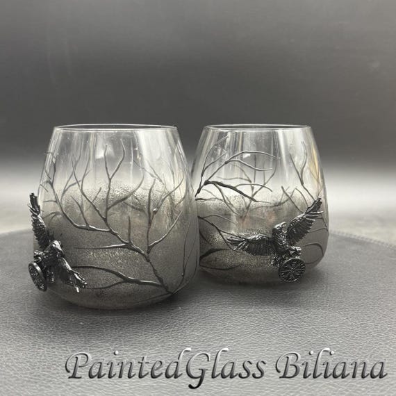 Black raven crow whiskey glasses