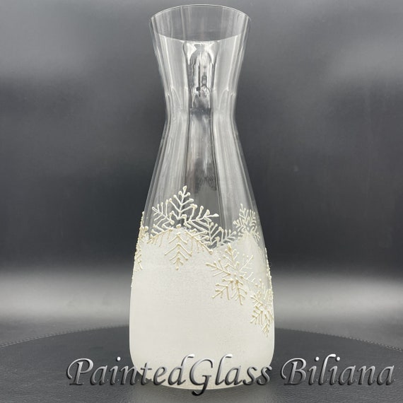 Hand painted White snowflakes decanter