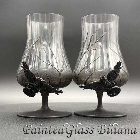 Black raven crow whiskey rum glasses