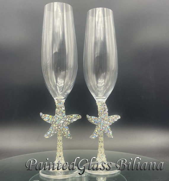 Starfish Beach sea wedding champagne flutes