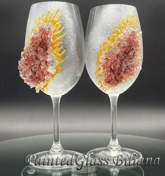 Free shipping burgundy red geode wine glasses