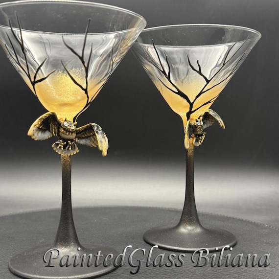 Black gold owl martini glasses