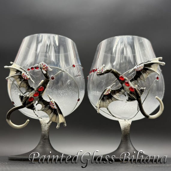 Black dragon brandy glasses, Set of 2