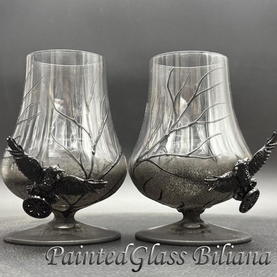 Black raven crow whiskey rum glasses