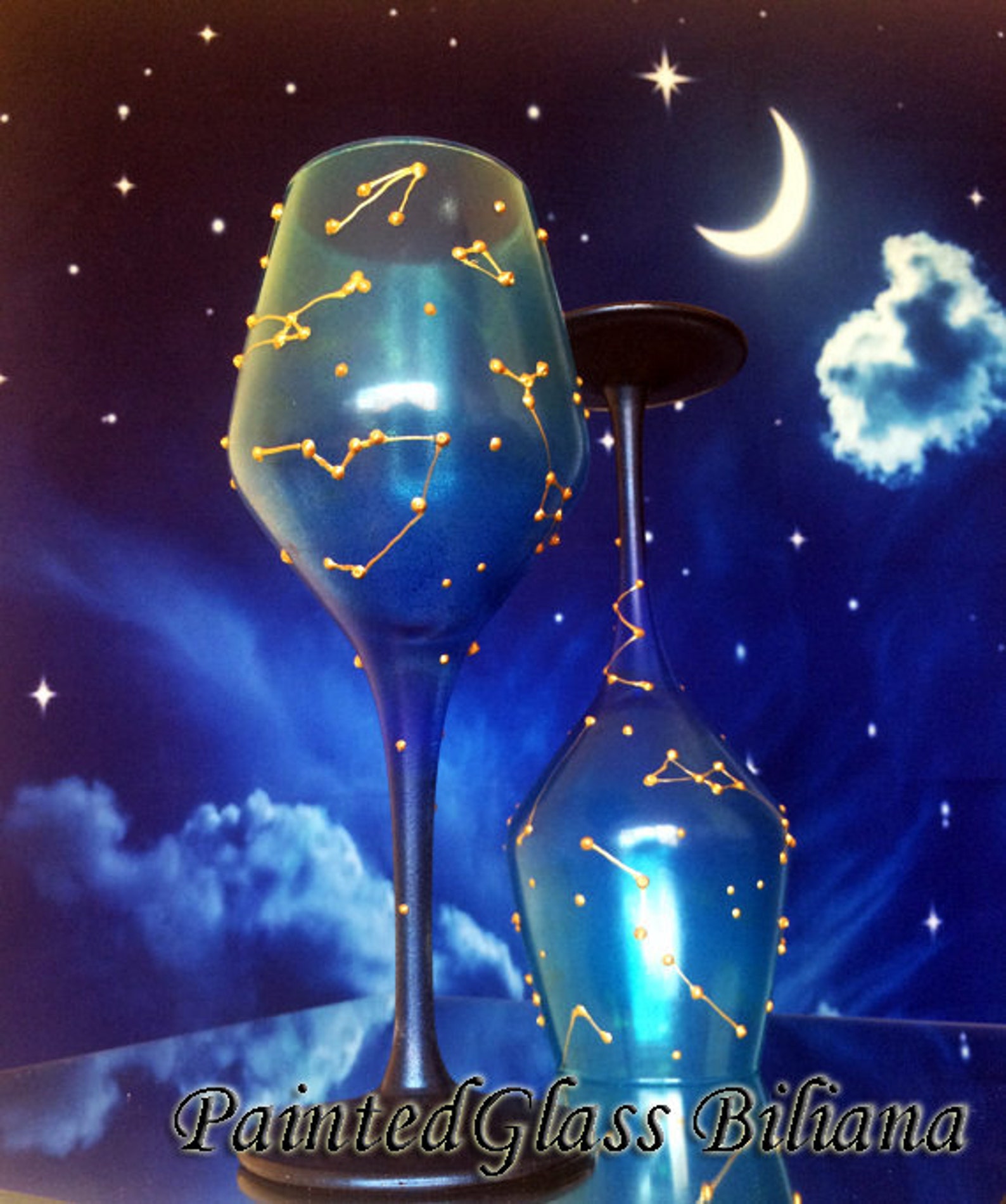 Constellations Set of 2 Hand Painted Toasting Wine Glasses Etsy