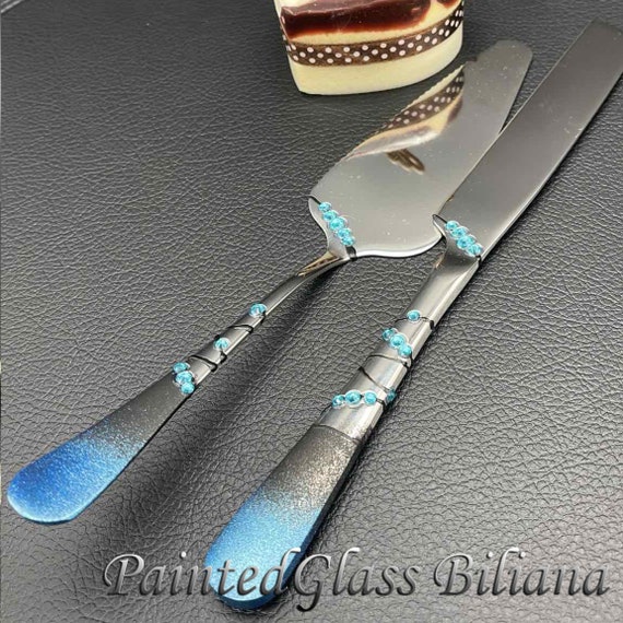 Blue crystals cake serving set