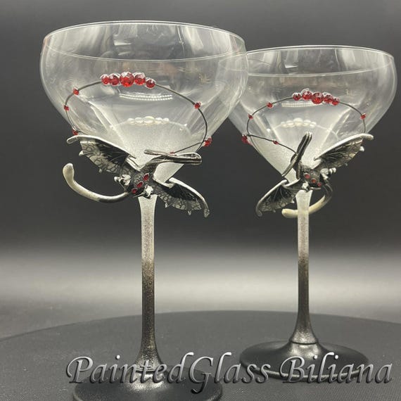 Black dragon martini glasses, Set of 2