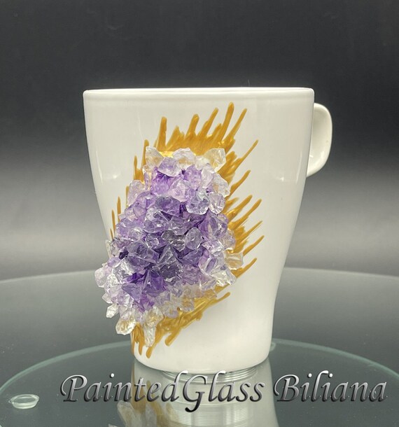 Free shipping ceramic amethyst purple geode coffee mug geode coffee glass
