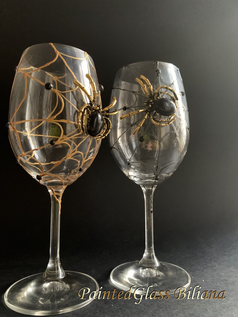 Gold black spider wine glasses
