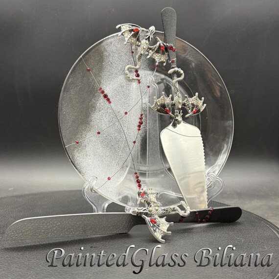 Black dragon cake serving set, dragon cake server and knife