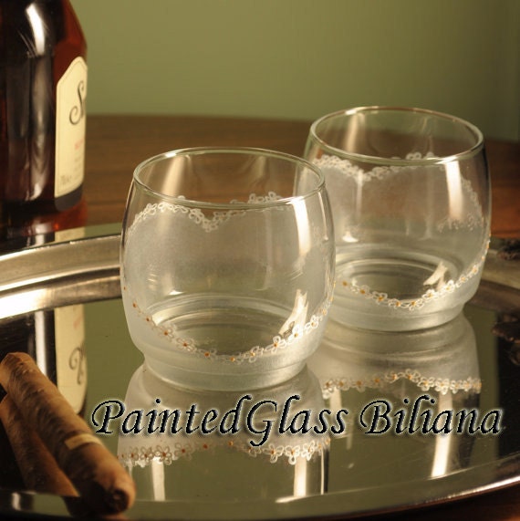 Set of 2 hand painted whiskey glasses Heart
