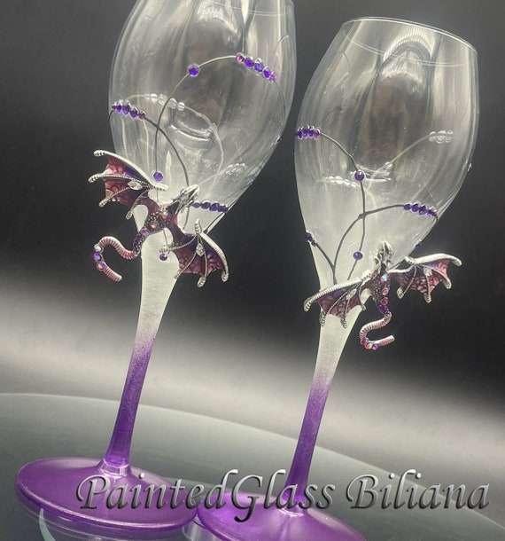 Purple dragon wine glasses, Set of 2