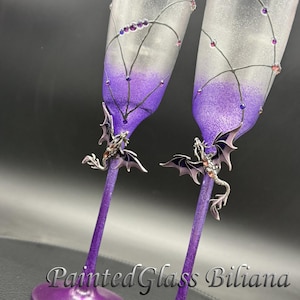 Calici da champagne per matrimonio drago viola, set da 2