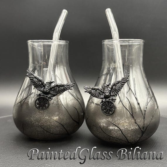 Black raven crow cocktail glasses