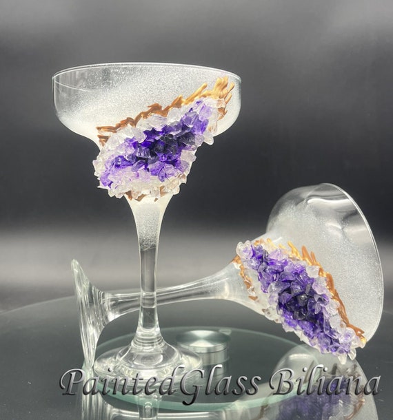 Amethyst geode Martini Margarita glasses