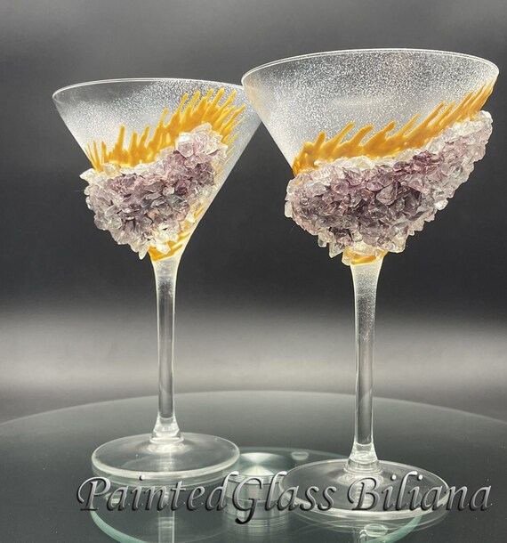 Dark wine red geode Martini glasses