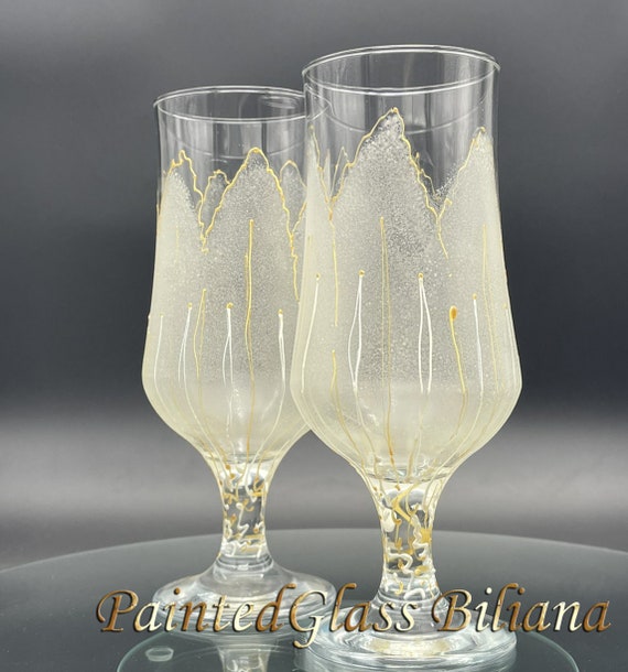 Set of 2 Hand Painted beer glasses Golden tulip