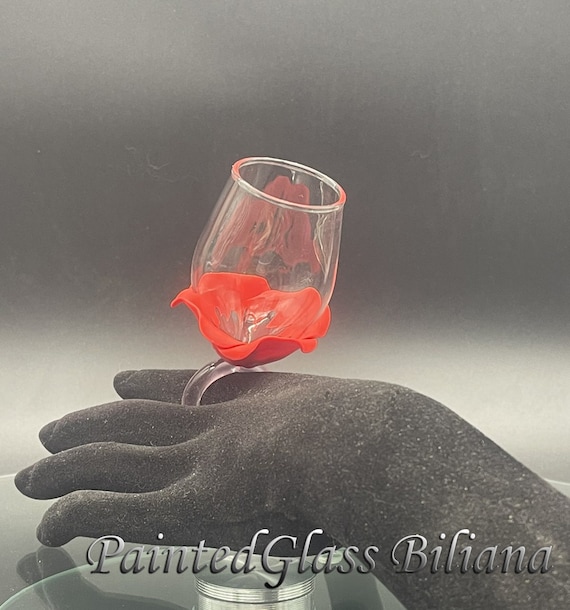 SMALL Ring wine glass Red poppy