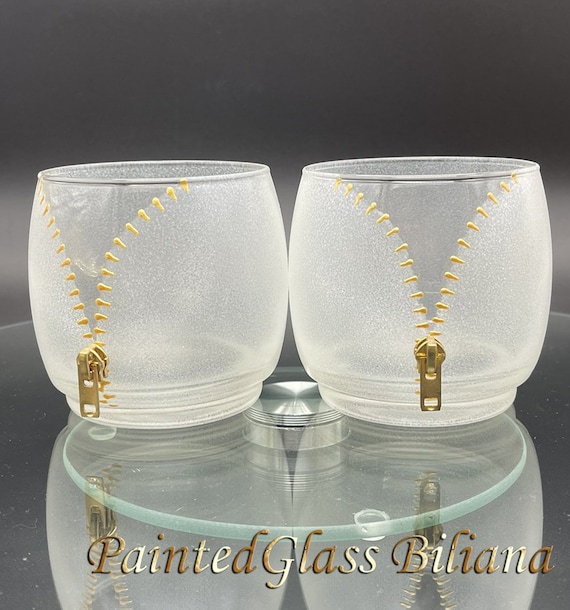 Set of 2 hand painted zipper whiskey glasses Undress me