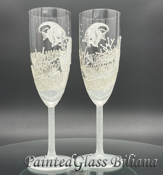 Coral reef Wedding Glasses Champagne Flutes Set of 2 Beach Sea wedding theme