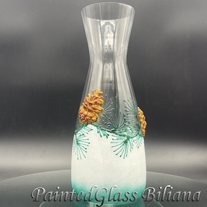 Hand painted Winter Christmas tree decanter